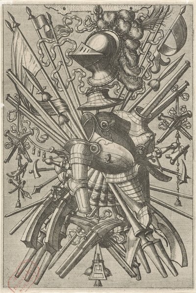 Flächendekoration, bestehend aus einer Waffentrophäe (Vlakdecoraties en friezen met trofeeën) von Johannes of Lucas van Doetechum