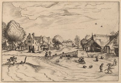 Dorf mit Schafen und sitzendem Hirten von Johannes van Doetechum, the Elder and Lucas