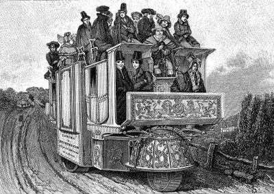 Dreirädriges mechanisches Auto von Dr. William Church (ca. 1778-1863), gebaut in Birmingham im Jahr 1833 (England). Gravur 1895 von John (after) Cooke