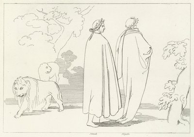 Eintreten in den dunklen Wald, Inferno, Gesang 1 (Gravur) von John (after) Flaxman