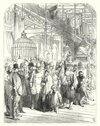 Aussteller und Besucher im Crystal Palace, Hyde Park, London, Veranstaltungsort der Großen Ausstellung von 1851 von John (after) Gilbert