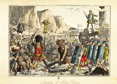 Ein Standartenträger der 10. Legion in Bärenfell führt römische Infanterie an einem Strand in Sandwich, 54 v. Chr. von John (after) Leech