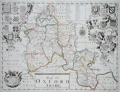 Karte von Oxfordshire, gestochen und handkoloriert von John Oliver und Richard Palmer, veröffentlicht von Philip Lea, ca. 1690 von John (after) Sellar