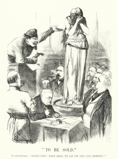 Punch-Karikatur: Zu verkaufen - Die Pariser Kommune von John (after) Tenniel