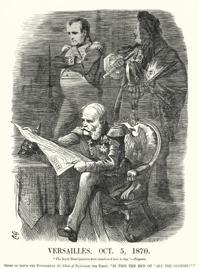 Punch-Karikatur: Versailles, 5. Oktober 1870 - die Demütigung Frankreichs im Deutsch-Französischen Krieg (Gravur) von John (after) Tenniel
