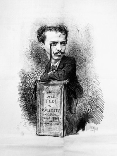 Karikaturporträt von Felice Carlo Emanuele Cavallotti (1842-1898), italienischer Dichter, Dramatiker, linksgerichteter, antimonarchistischer Journalist, Patriot und politischer Führer, Gravur von Walter Charles Mills