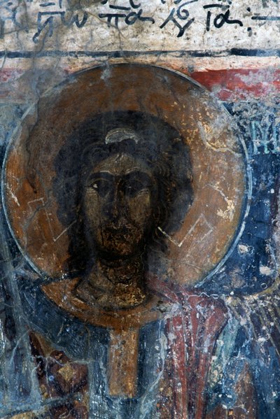 Christus, Fresko in der Kirche Agia Paraskevi, Voutas, Kreta, Griechenland von Walter Charles Mills