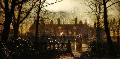 Mondscheinlandschaft mit zwei Figuren von John Atkinson Grimshaw