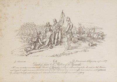 Tod von Oberstleutnant William Miller von den 1. Garden in der Schlacht von Quatre Bas von John Augustus Atkinson