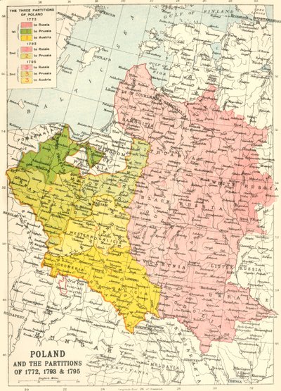 Polen und die Teilungen von 1772, 1793 & 1795, ca. 1920 von John Bartholomew and Son