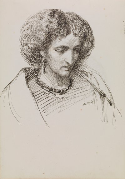 Porträtskizze von Frau mit niedergeschlagenen Augen von John Brett