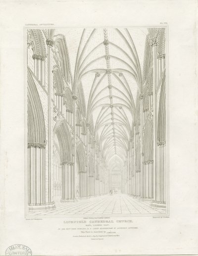 Innenraum der Kathedrale von Lichfield - Langhaus (Gravur, ca. 1819) von John Britton
