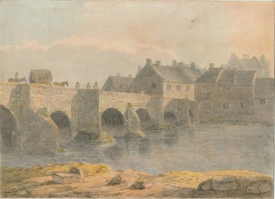 Burton-upon-Trent Brücke und Stadt: Aquarell, 18. Jahrhundert von John Buckler