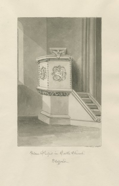 Castle Church - Steinkanzel in der Kirche: Sepia-Zeichnung von John Buckler