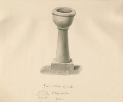Taufbecken in der Kirche von Acton Trussell von John Buckler