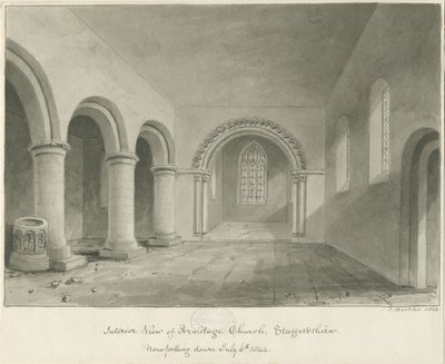 Innenraum der Armitage Kirche: Sepiazeichnung, 6. Juli 1844 von John Buckler