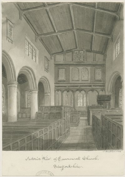 Innenansicht der Caverswall Kirche von John Buckler