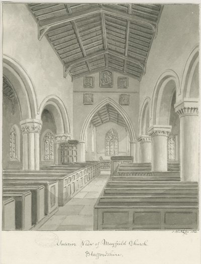 Innenraum der Mayfield Church: Sepiawaschzeichnung, 1844 von John Buckler