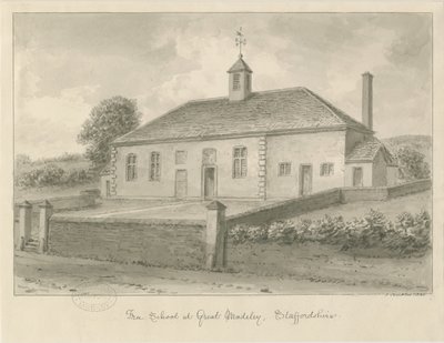 Madeley - Freie Schule: Sepiazeichnung, 1840 von John Buckler