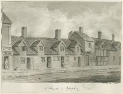 Stafford - Alte Häuser [in der Eastgate Street]: Sepiazeichnung, 1844 von John Buckler