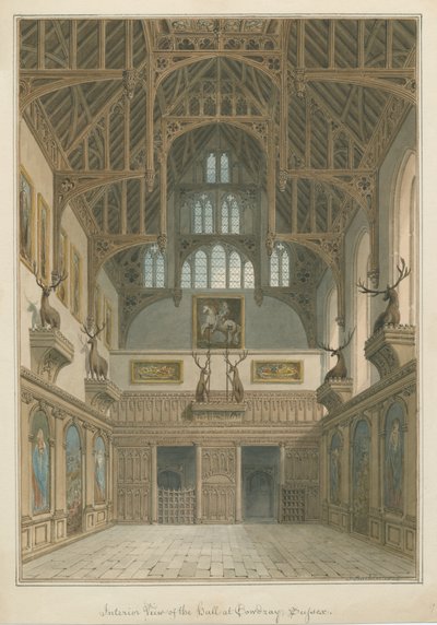Sussex - Cowdray Haus - Innenansicht der Halle von John Buckler