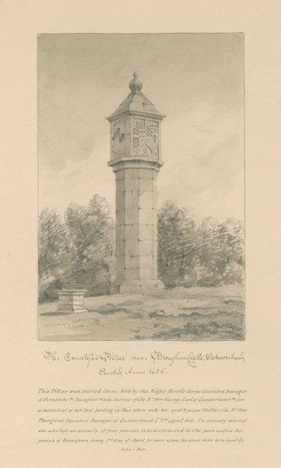 Westmorland - Brougham Castle - Countess Pillar: Sepiazeichnung, 1800 von John Buckler
