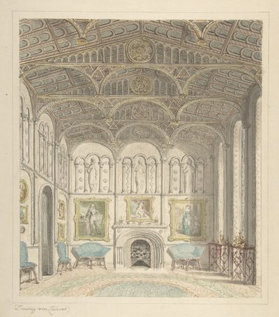 Salon von Lea Castle, Blick nach Westen, ca. 1816 von John Carter.