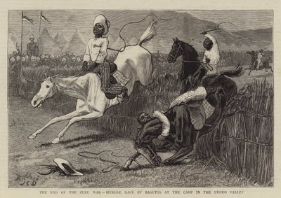 Das Ende des Zulukrieges, Hürdenrennen der Basutos im Lager im Upoko-Tal von John Charles Dollman