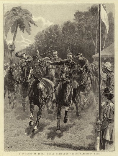 Ein Gymkana in Indien, Pferdetränkenrennen der Royal Artillery von John Charlton