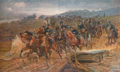 Französische Artillerie überquert den Fluss Aisne, September 1914, 1915 von John Charlton