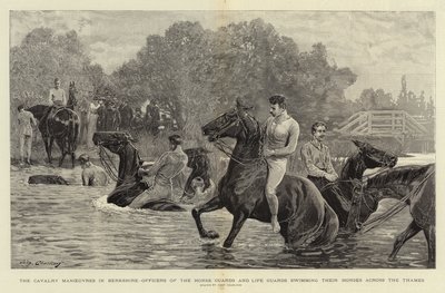 Die Kavalleriemanöver in Berkshire, Offiziere der Horse Guards und Life Guards schwimmen mit ihren Pferden über die Themse von John Charlton
