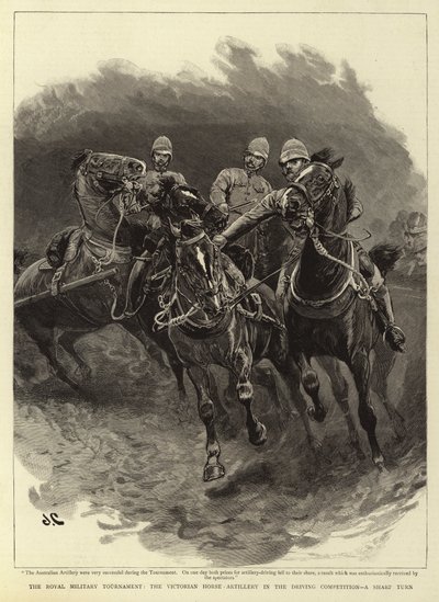 Das königliche Militärturnier, die viktorianische Pferdeartillerie im Fahrwettbewerb, eine scharfe Kurve von John Charlton