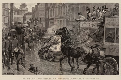 Der Zustand der Londoner Straßen, Ludgate Hill an einem rutschigen Tag von John Charlton
