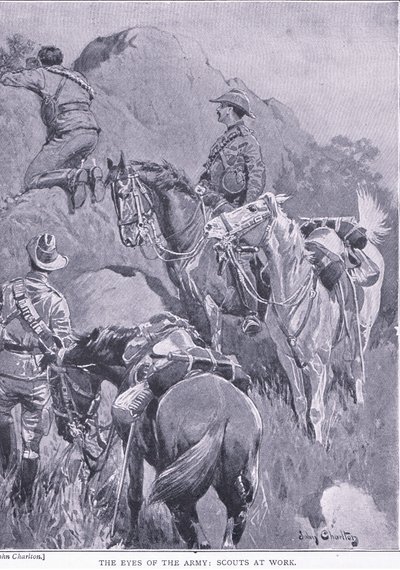 Die Augen der Armee, Späher bei der Arbeit, aus After Pretoria: Der Guerillakrieg veröffentlicht von Harmsworth Bros Limited, 1901 von John Charlton
