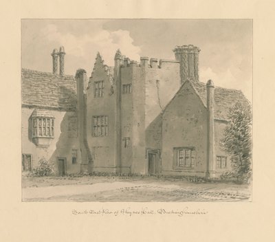 Buckinghamshire - Chenies Hall: Sepia-Zeichnung, 1824 von John Chessell Buckler
