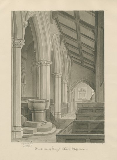 Innenraum der Kirche von Leigh (Sepia-Zeichnung) von John Chessell Buckler