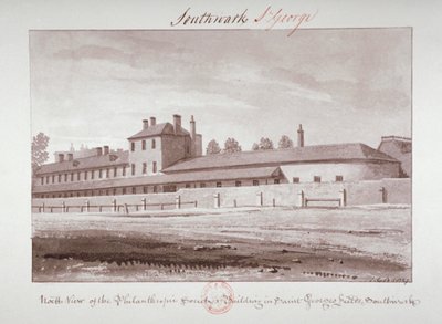 Nordansicht der Philanthropic Society Institution an der London Road, Southwark, London, 1827 von John Chessell Buckler