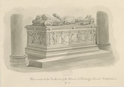 Penkridge Church - Grab von [Sir Edward Littleton]: Sepia-Zeichnung von John Chessell Buckler