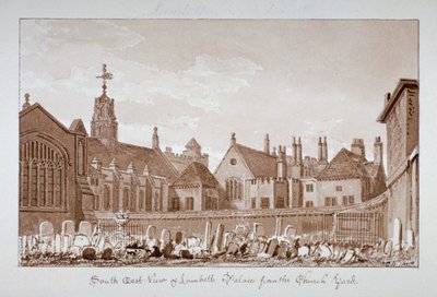 Südostansicht des Lambeth Palace vom Kirchhof, London, 1828 von John Chessell Buckler