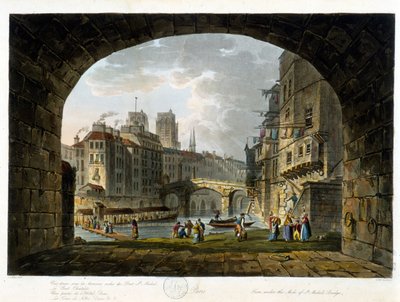 Paris: Pont de Chatelet und Hôtel Dieu - in "Paris vu par J.C. Matttes", Ed. Miller, London von John Claude Nattes