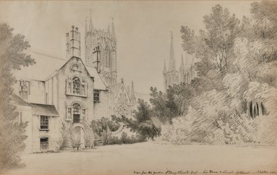 Blick aus dem Garten von Henry Thorold, Esq., sein Haus & Lincoln Kathedrale von John Claude Nattes