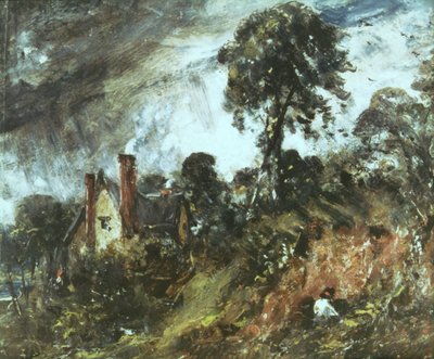 Hütte unter Bäumen mit Sandbank, ca. 1830-36 von John Constable