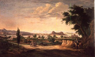 Figuren mit einem Esel, Korfu in der Ferne von John Constable