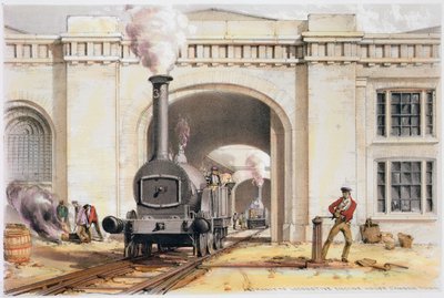 Eingang zum Lokomotivschuppen, Camden Town, London, 1839 von John Cooke Bourne