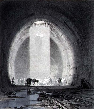 Arbeitsschacht, Kilsby Tunnel, 8. Juli 1837, vom Künstler graviert von John Cooke Bourne