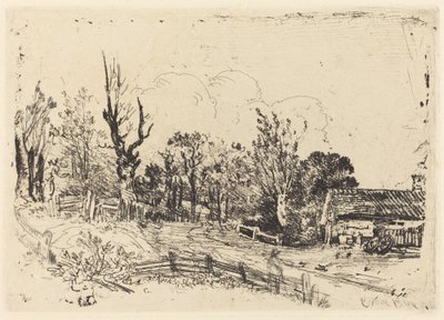 Straße mit einem Bauernhaus auf der rechten Seite von John Crome