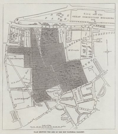 Plan, der den Standort der neuen Nationalgalerie zeigt von John Dower