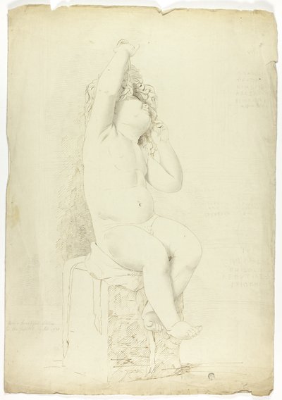 Antike Statue eines sitzenden Putto, der mit einer Maske spielt von John Downman
