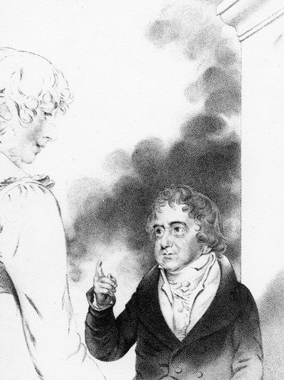 Graf Jozef Boruwlaski mit der Tochter des Künstlers, Isabella Chloe Downman, graviert von William Thomas Fry, 1821 von John Downman