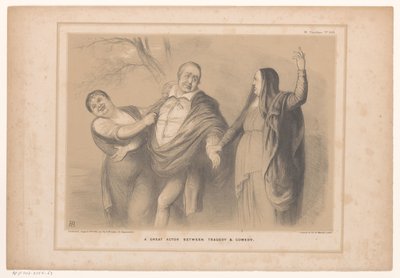 Karikatur mit Premierminister Peel zwischen Tragödie und Komödie von John Doyle